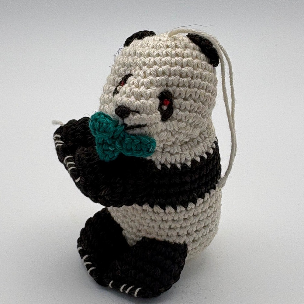 Crochet Panda Plush Ornament Small Black White Bamboo Amigurumi Handmade